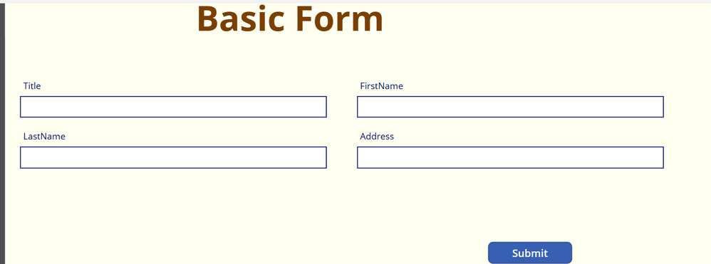 A basic form I created in Power Apps.